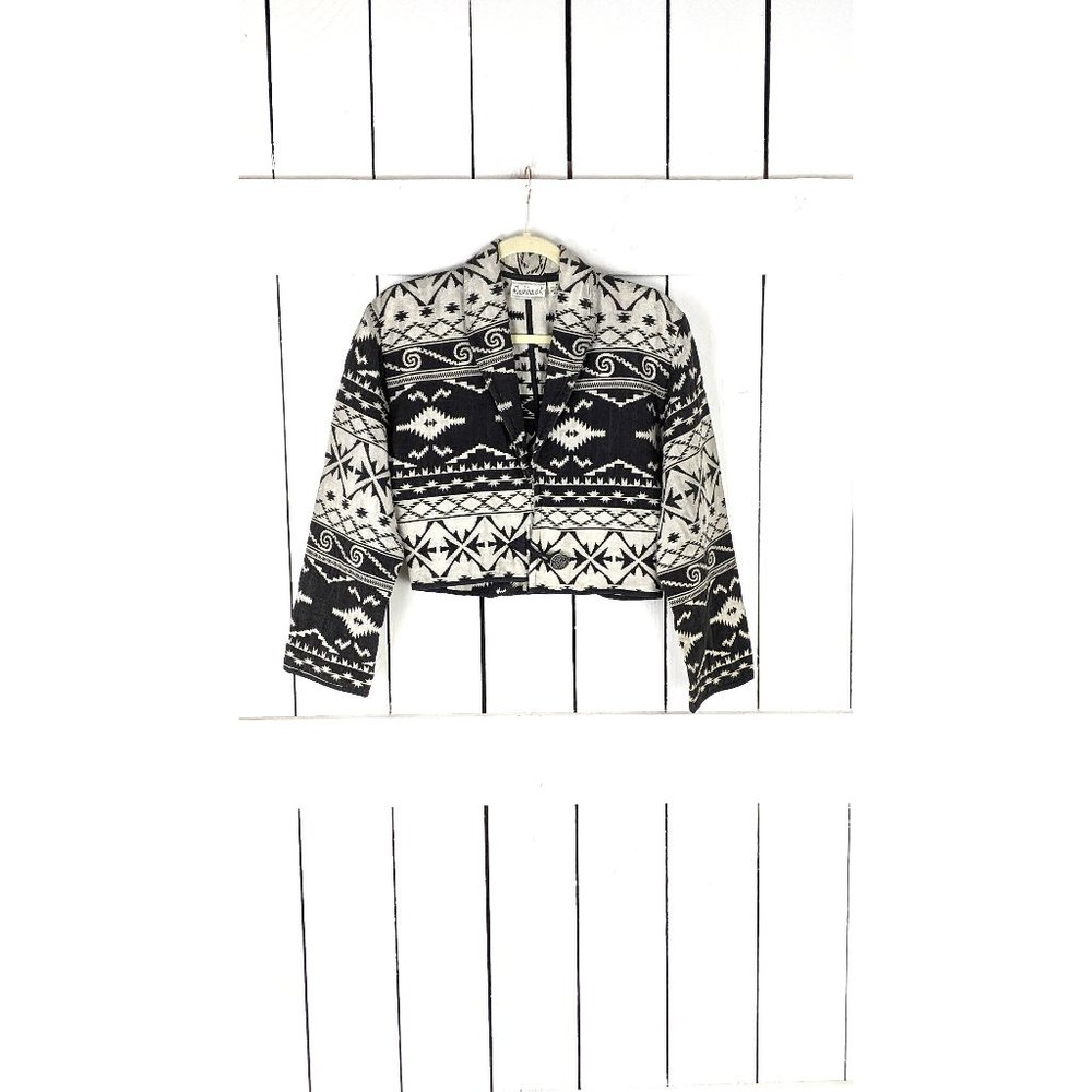Vintage Flashback woven cotton Southwestern Aztec cropped Tribal print jacket